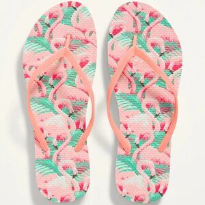 Old Navy flamingo pattern flip flops